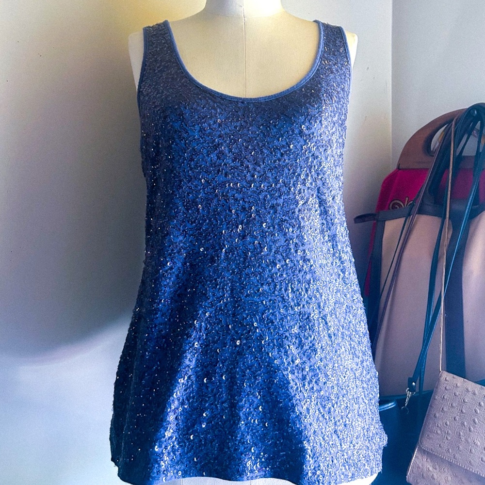 Pretty Vintage J.Crew Navy Blue All Over Sequin Tank Top Sz Sm